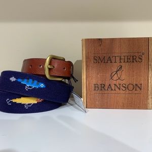 Fishing Lures Needlepoint Belt by Smathers and Branson, NWT & Box
